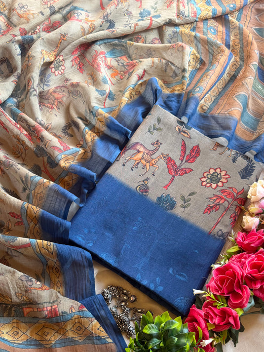 Digital Madhubani art pure mul cotton suit set