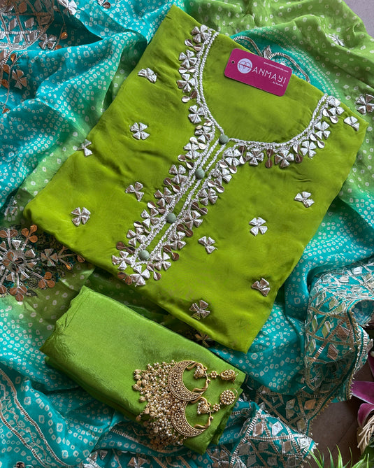 Hand Embellished gotta work with Bandhani georgette embroidered dupatta