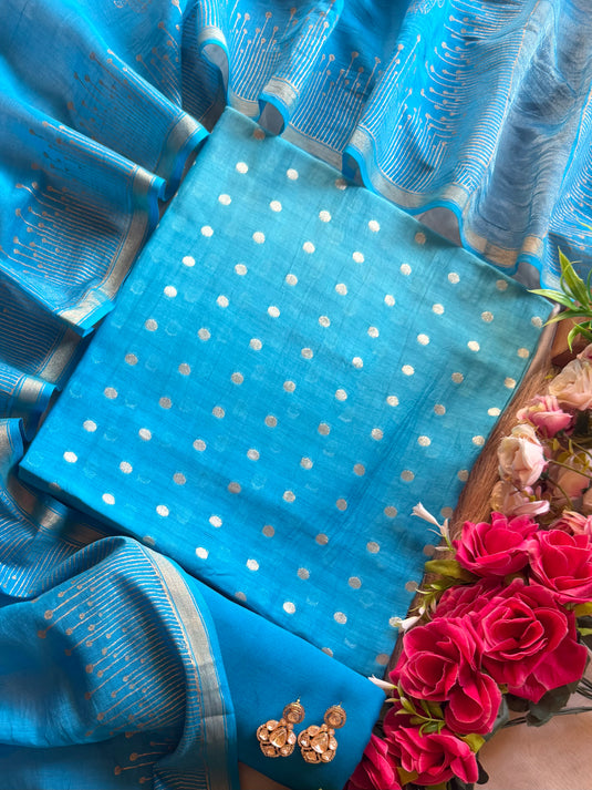 Ombré Mul Banarasi suit set with gold block print dupatta