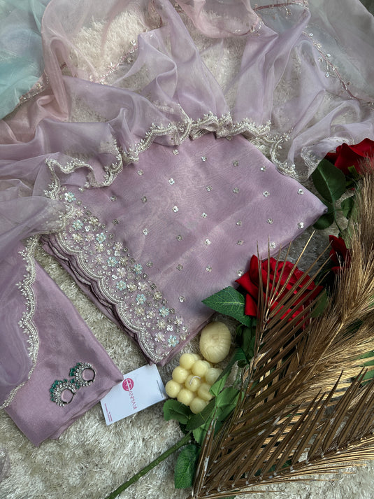 Tissue Organza lilac with shaded organza dupatta