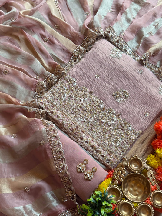 Crushed shimmer jaal cutwork embroidered suit set