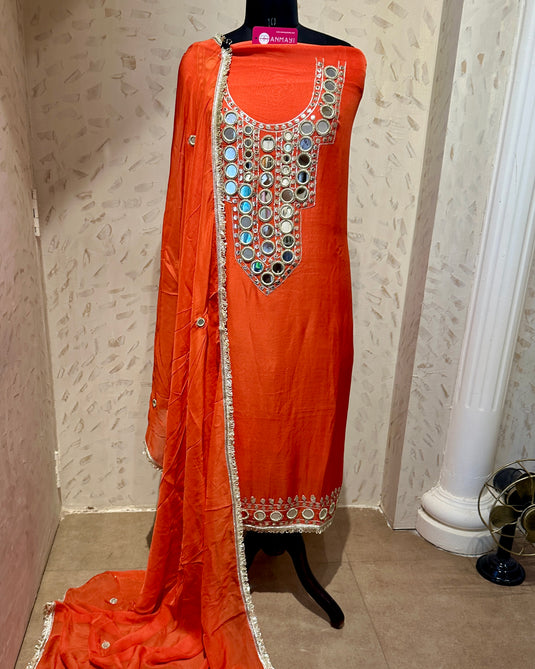 Pure organza Kutch mirror work suit set