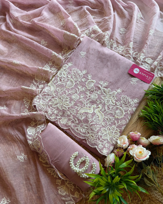 Tiny pearl detailed Mul Chanderi suit
