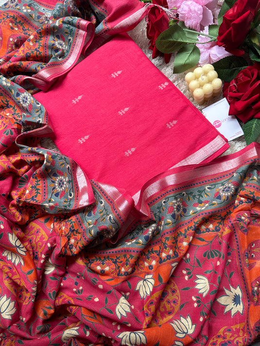 Linen All Over Banarasi highlights suit with digital dupatta