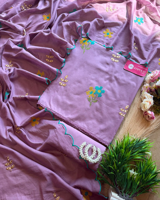 Pure cotton cross stitch embroidered suit set
