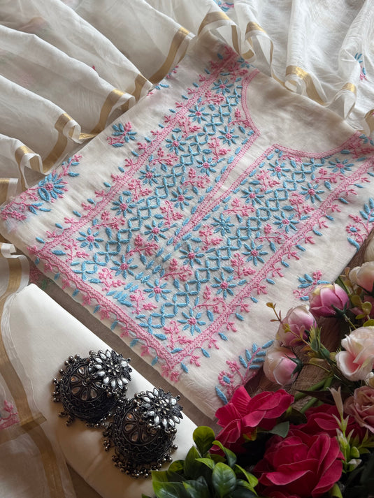 Ivory pure Mul chanderi suit with chikankari embroidery