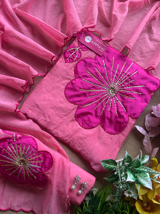 Mul Chanderi combination appliqué patch work with gotta suit set