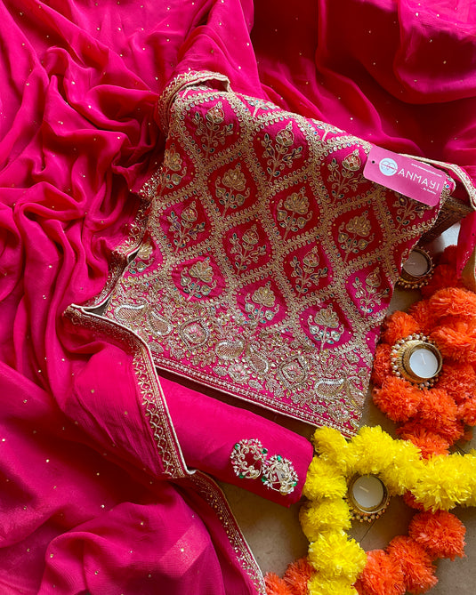 Pure chinnon arabic highlighted suit set