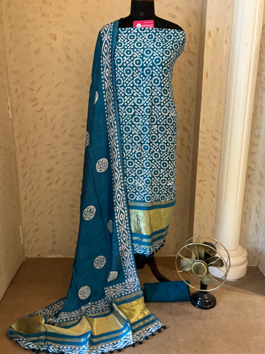 Muslin batik suits with Banarasi jacquard border