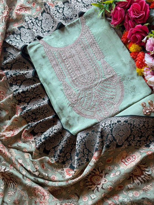 Self dolla silk Dori work suit set with Banarasi weave dupatta