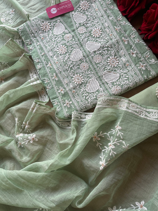 Chikankari pastel Mul Chanderi suit set