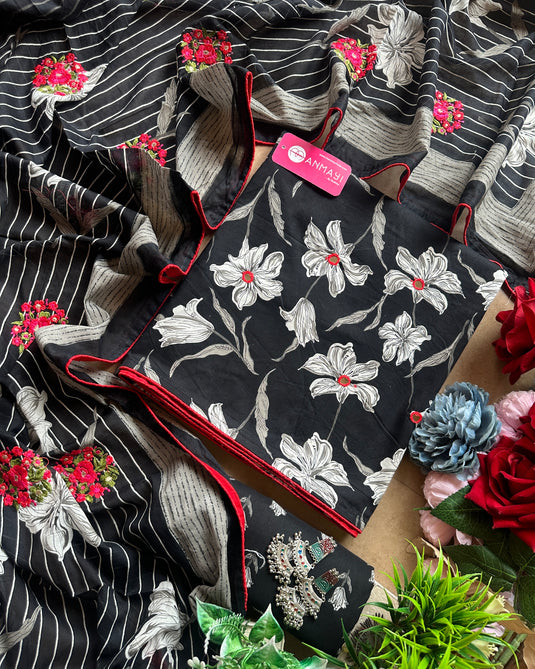 Hibiscus printed fine cambric cotton suit set