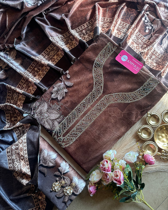 Printed velvets with jewelled Swarovski suit set