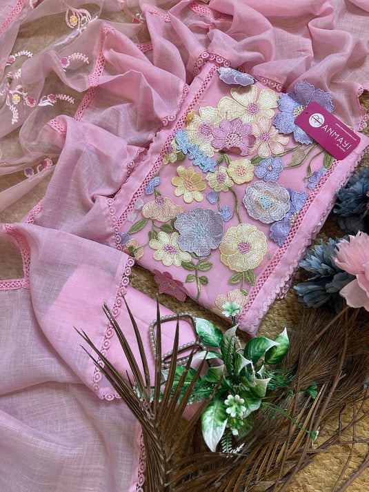 Coloured 3D floral patch linen cotton suits