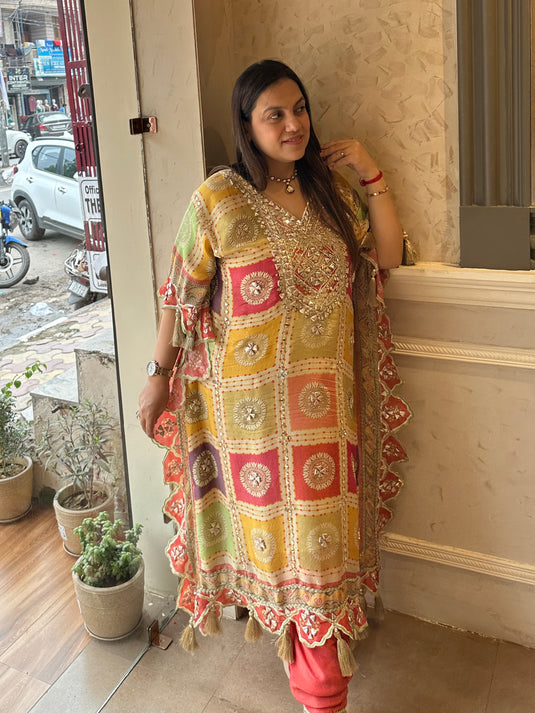 Coloured gharchola gotta work festive kaftan set
