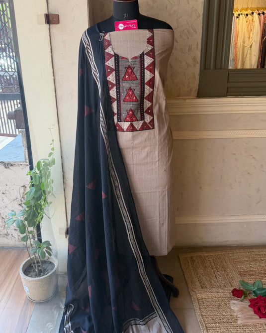 Printed abstract combination cotton suit set