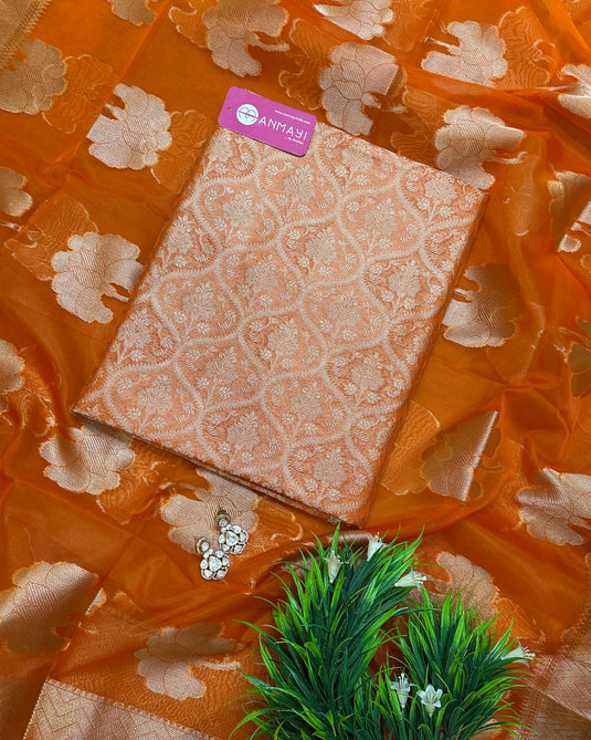 Pure brocade silk suit set with banarasi organza dupatta