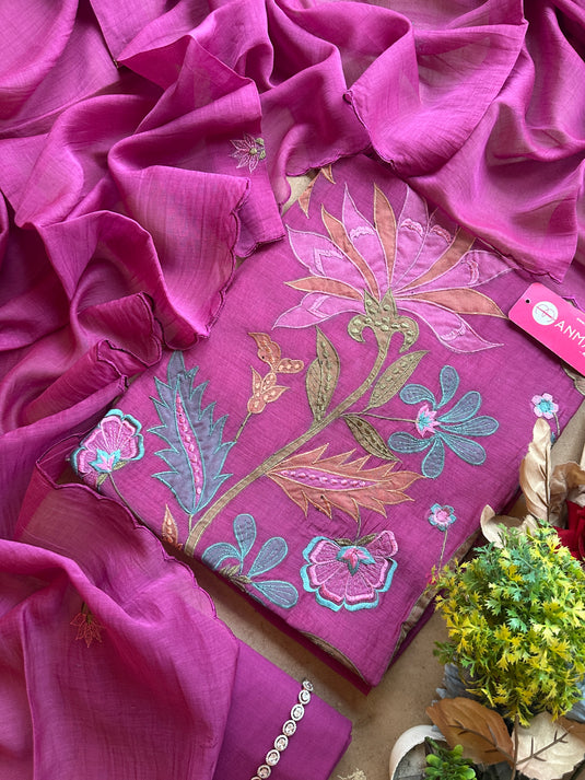 Appliqué work pure mul suit set