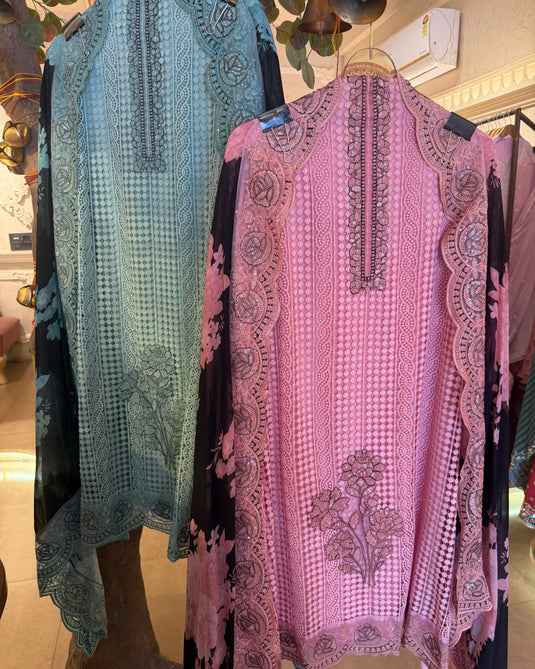 Pakistani Crochet front pure Georgette suit set