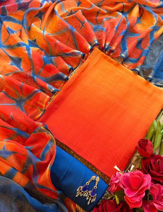 Ombré pure Mul Chanderi suits with combination bottom and Shibori dyed dupatta