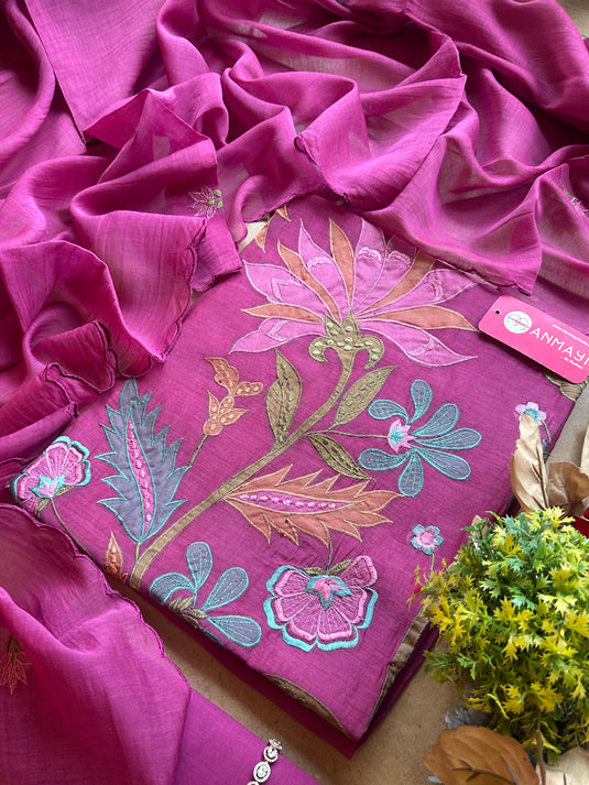 Appliqué work pure mul suit set