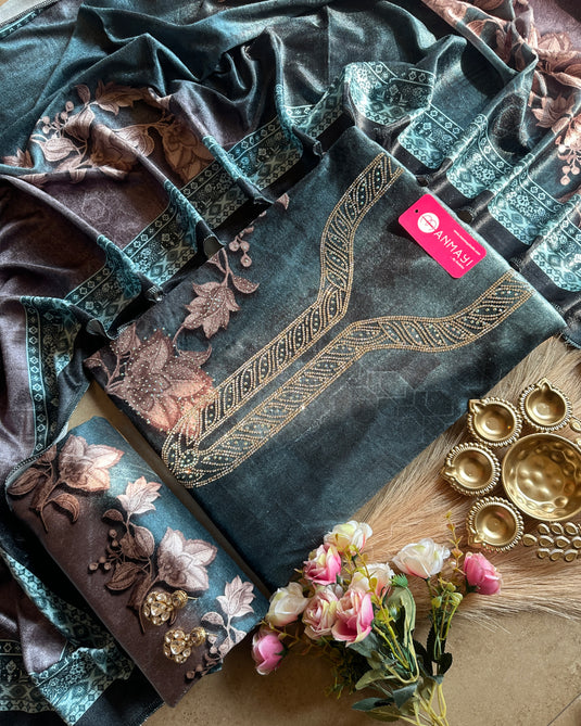 Printed velvets with jewelled Swarovski suit set