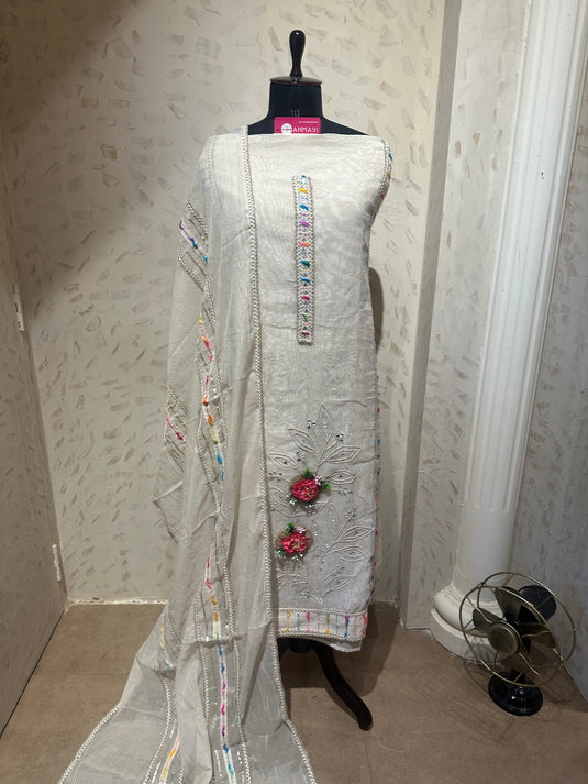 Cotton jute 3D boho patterned suit set