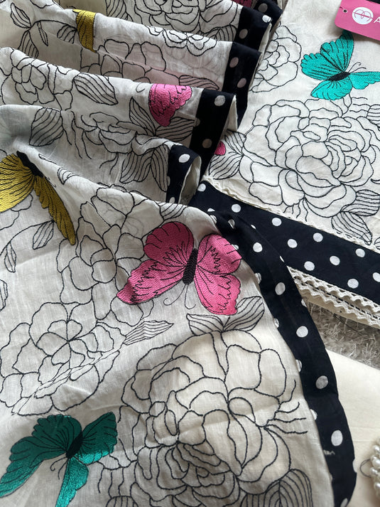 Embroidered butterflies cotton suit set