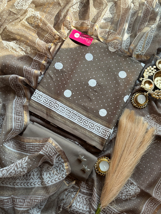 Vegan Cotton polka dots suit set with soft Kota dupatta
