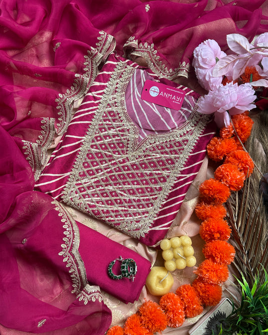 Pure Muslin silk digital lehria with Dori work and organza dupatta