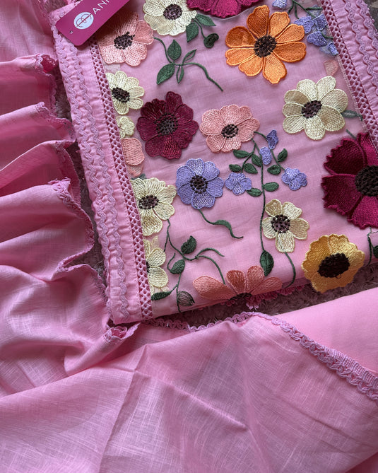 3D floral panel cotton crochet suit set