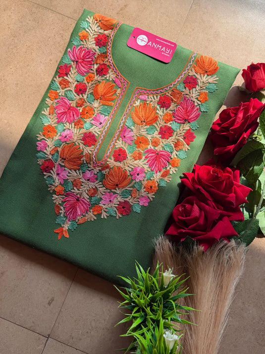 Aari work unstitched woollen coord sets