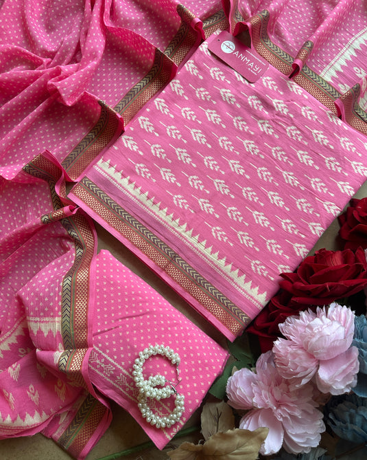 Ikkat print pink south cotton suit set