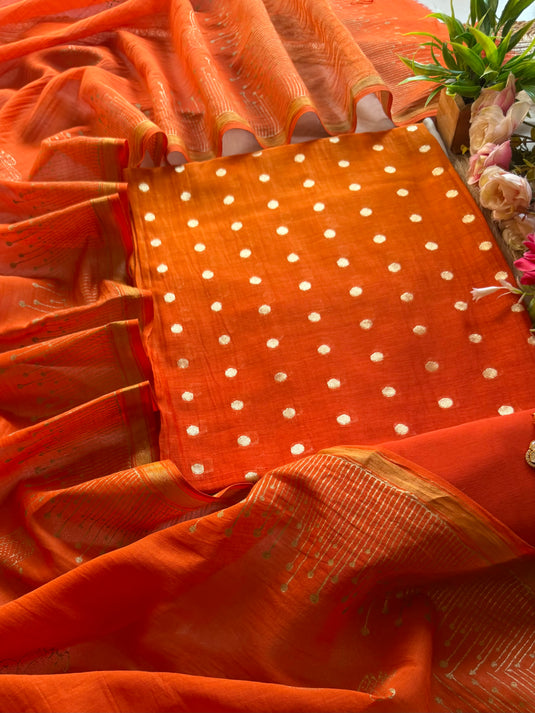 Ombré Mul Banarasi suit set with gold block print dupatta