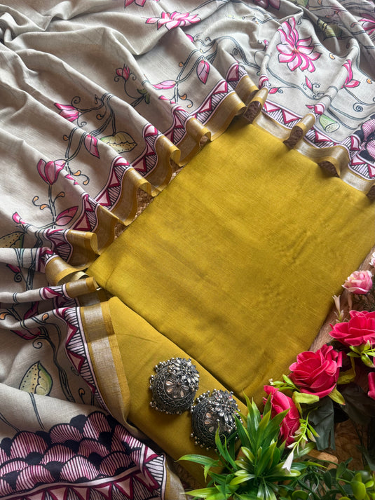 All over linen cotton was plain lotus dupatta suit set