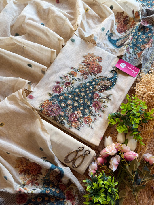 Peacock Jamdani cotton silk suit set