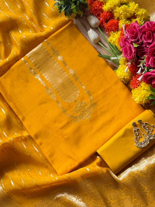 Maharani necklace pure Mul Chanderi suit with zari weave dupatta
