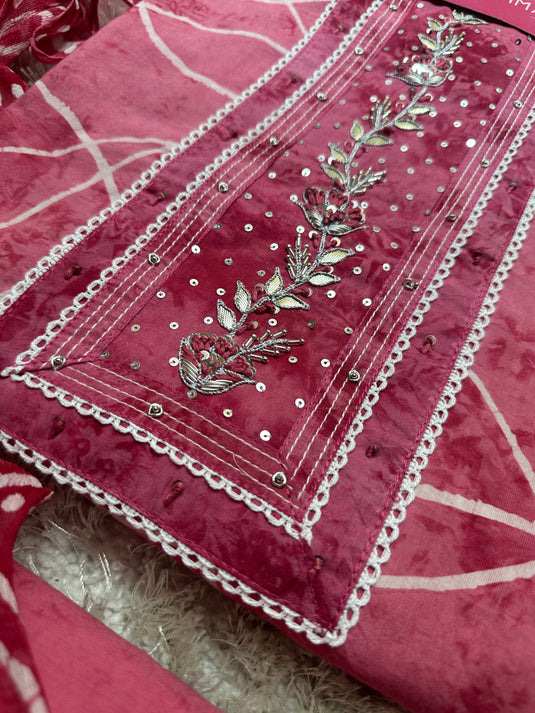 Thread batik pure cotton suit set with pure chiffon tassel dupatta