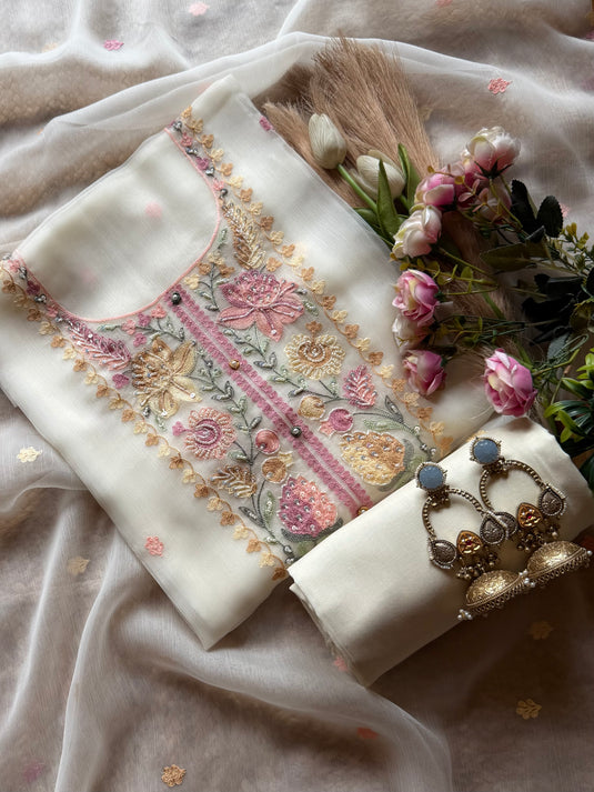 Pastel Chiffon pastel aari embroidered suit set