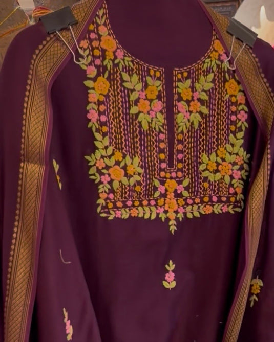 French knot work 70 gms Chanderi suit set