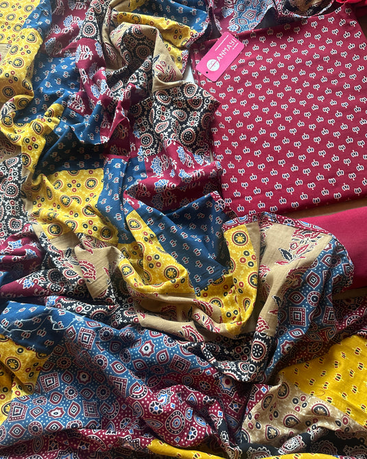 Patched dupatta ajrakh cotton suit set