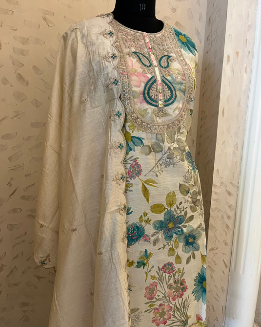 Modal floral print dori anarkali neck