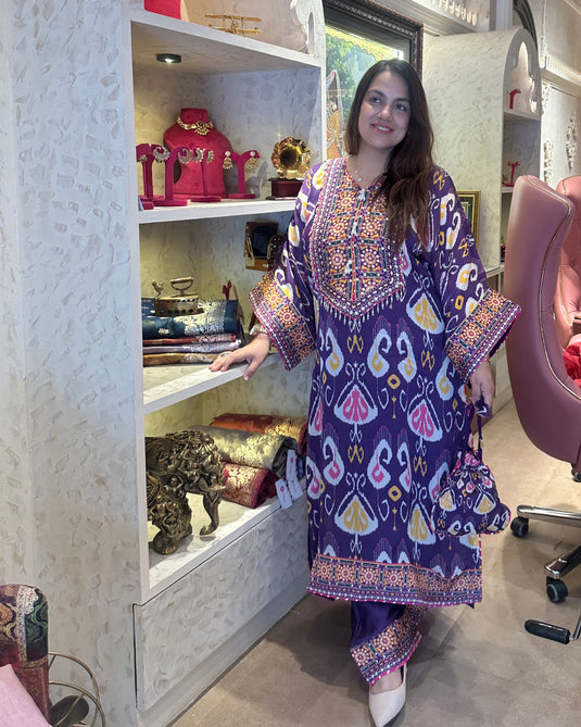 Ikkat print upada silk boho style choga sets