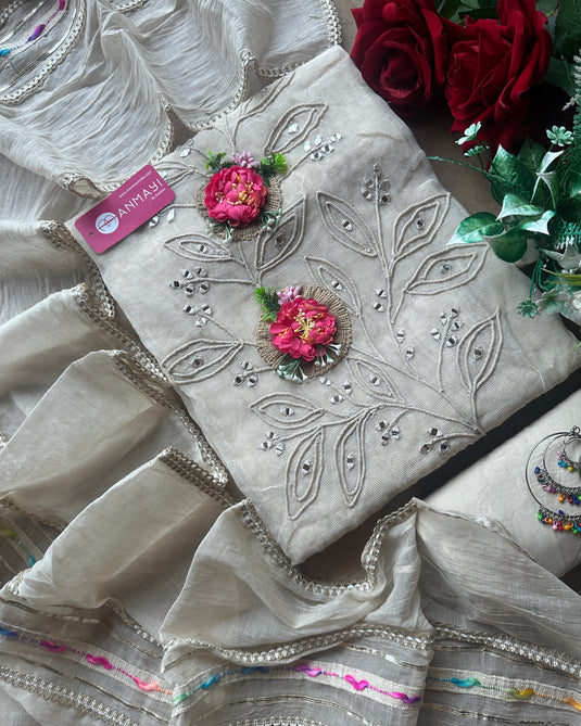 Cotton jute 3D boho patterned suit set