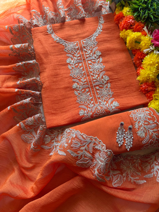 Intricate silver Dori Mul cotton suit set