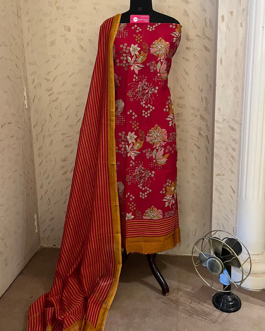 Sea flower printed pure Maheshwari suit set