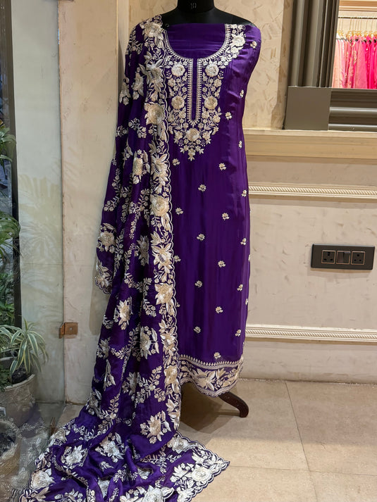 Zari Parsi pure silk suit set with jaal dupatta