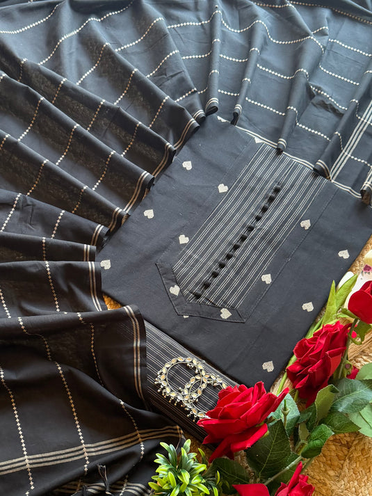 Soft Handloom heart cotton boondi buttoned suit set
