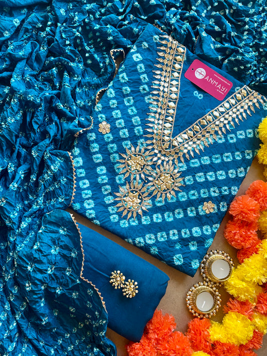 Art silk bandhani gotta work suit set