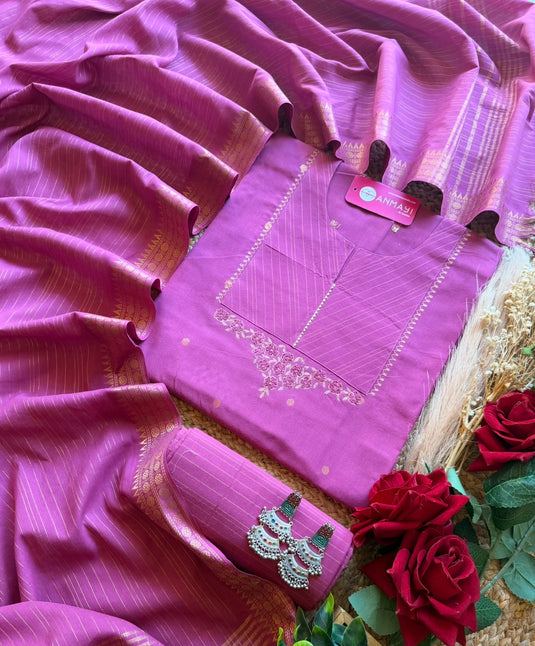 Handloom cotton temple neck suit set